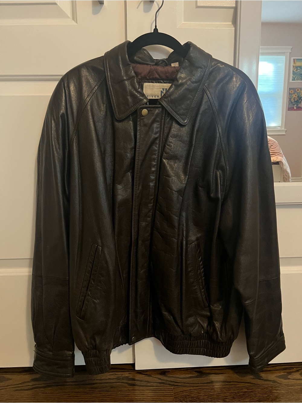 Vintage Men's River Trader Brown Leather Bomber Jacket Size Large